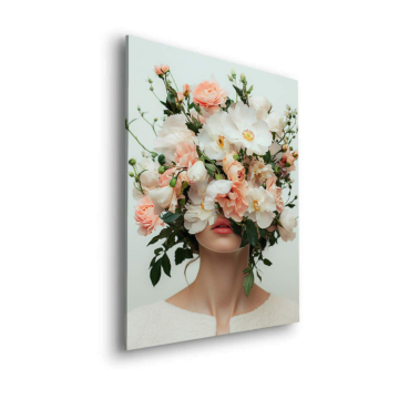 Porträt mit zartrosa Blumenschleier - Dibond-Bild matt