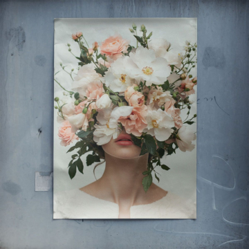 Portrait au voile floral rose poudré - poster