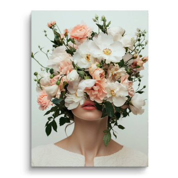 Porträt mit zartrosa Blumenschleier - PVC-Bild matt