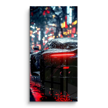 Porsche pluvieux nuit bolide - tableau PVC brillant