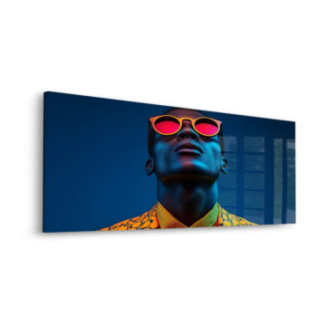 Blue Neon Sunglasses Portrait Acrylic Glass Art