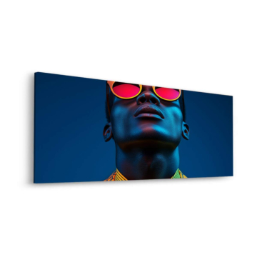 Portrait néon bleu aux lunettes de soleil - tableau Dibond mat