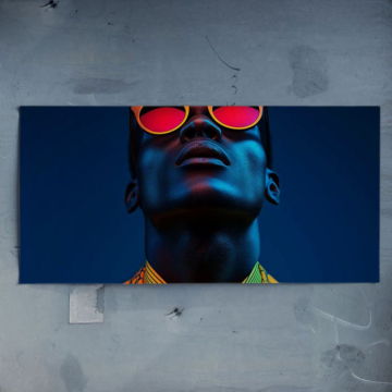 Blaues Neon-Porträt mit Sonnenbrille - Poster
