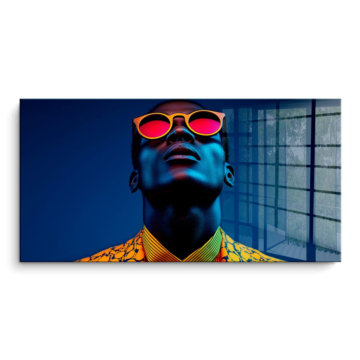 Portrait néon bleu aux lunettes de soleil - tableau PVC brillant