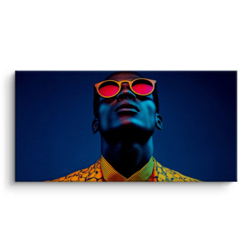Blaues Neon-Porträt mit Sonnenbrille - Leinwandbild