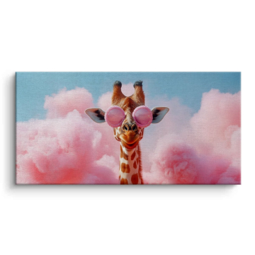 Giraffe Pink Clouds Canvas Art
