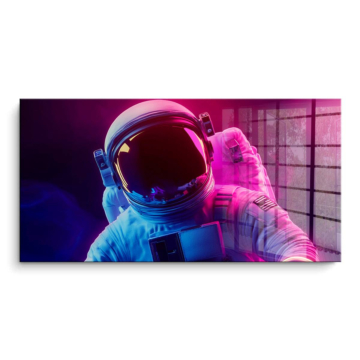 Magenta-Astronaut in Traumlandschaft - PVC-Bild glänzend