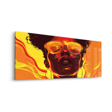 Retrato naranja afro gafas de sol - cuadro en vidrio acrílico