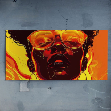 Porträt mit orangefarbener Afro-Frisur und Sonnenbrille - Poster