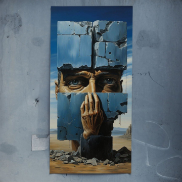 Surrealistyczna twarz z fragmentów - plakat
