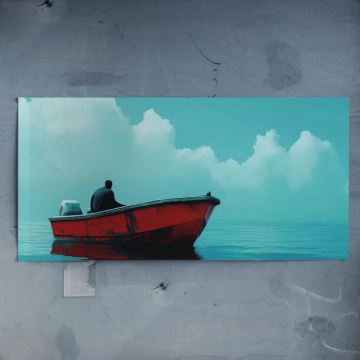 Rojo Boat minimalista Seascape - póster