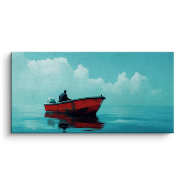 Rojo Boat minimalista Seascape - cuadro en lienzo