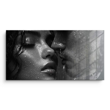 Y blanco negro lluvia Kiss - cuadro PVC brillante
