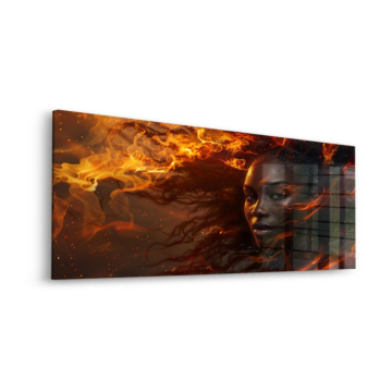 Retrato de mujer ardiente - cuadro en vidrio acrílico