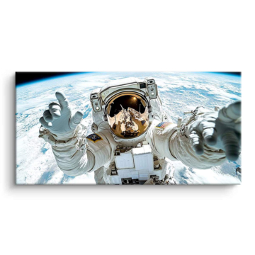 Astronauta w objęciach podczas spaceru kosmicznego - obraz na matowym PVC
