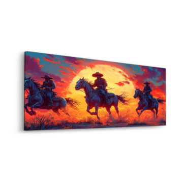 Cowboyritt bei Sonnenuntergang - Dibond-Bild matt