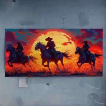 Cowboyritt bei Sonnenuntergang - Poster