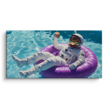 Astronauta na dmuchanym kole basenowym - obraz na płótnie