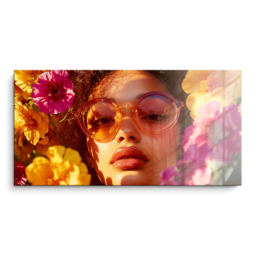 Florales Porträt mit Sonnenbrille - PVC-Bild glänzend