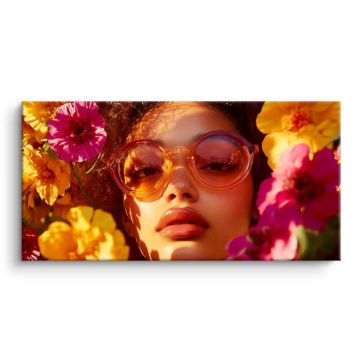 Florales Porträt mit Sonnenbrille - PVC-Bild matt