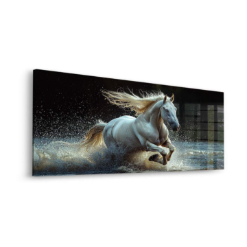 Caballo blanco Galloping Through Water - cuadro en vidrio acrílico