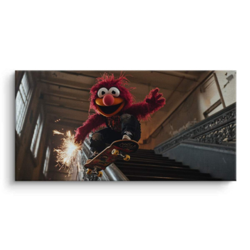 Elmo Inspired Skateboard Spark Canvas Art