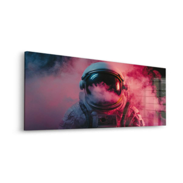 Astronaut in pinkem Rauch - Acrylglasbild