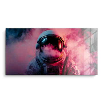 Astronaut in pinkem Rauch - PVC-Bild glänzend