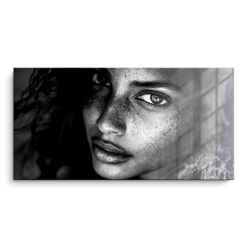 Portrait noir et blanc aux taches de rousseur - tableau PVC brillant