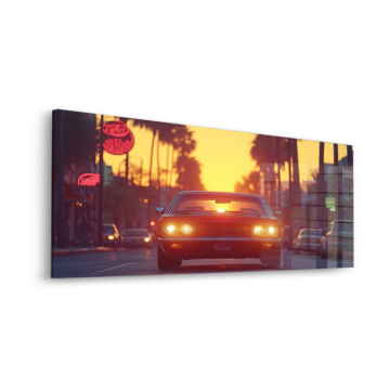 Retro Palm Sunset Drive Acrylic Glass Art