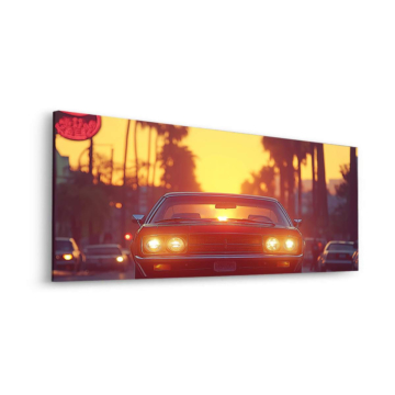 Ruta retro palm atardecer - cuadro Dibond mate