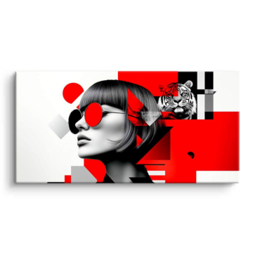 Modowy portret w czerwonych okularach - obraz na matowym PVC