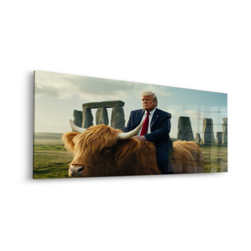 Krowa szkocka inspirowana Donaldem Trumpem - obraz na szkle akrylowym