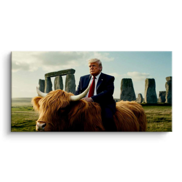 Krowa szkocka inspirowana Donaldem Trumpem - obraz na matowym PVC