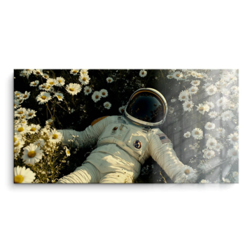 Astronaut im Blumenfeld - PVC-Bild glänzend