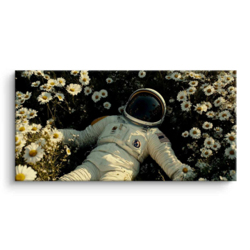 Astronauta na kwiatowym polu - obraz na matowym PVC