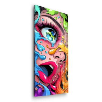 Retrato de mujer con explosión de color - cuadro en vidrio acrílico