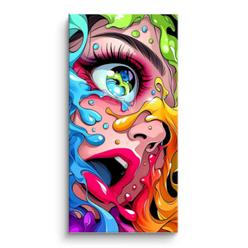 Retrato de mujer con explosión de color - cuadro PVC mate