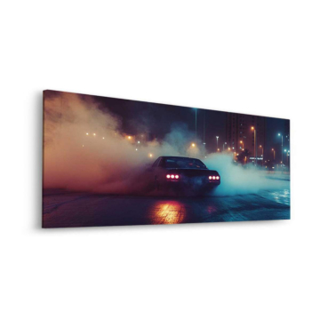 Coche de drift nocturno con humo - cuadro Dibond mate