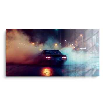 Coche de drift nocturno con humo - cuadro PVC brillante