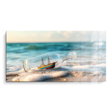 Mensaje en una botella en la playa - cuadro PVC brillante