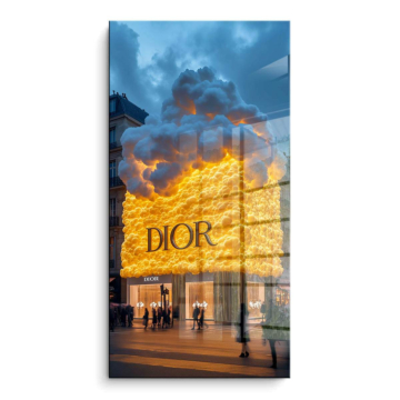 Płonąca witryna inspirowana marką Dior - obraz na PVC z połyskiem