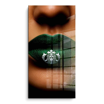 Grüne Lippen inspiriert von Starbucks - PVC-Bild glänzend