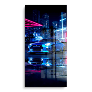 Ford Mustang w neonowym mieście - obraz na PVC z połyskiem