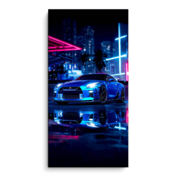 Ford Mustang in der Neonstadt - PVC-Bild matt