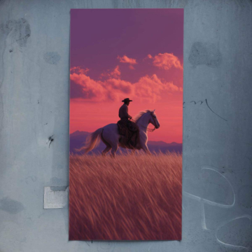 Cowboy-Reiter bei Sonnenuntergang - Poster