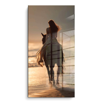 Atardecer a caballo en la playa - cuadro PVC brillante