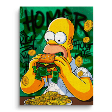 Homer Simpson Inspired Burger Money Canvas Art