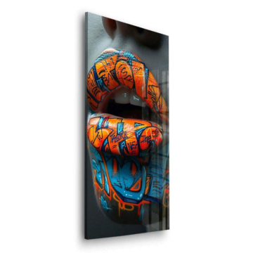Usta graffiti w zbliżeniu - obraz na szkle akrylowym