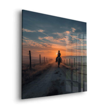 Vaquero atardecer paseo - cuadro en vidrio acrílico